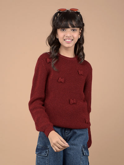 Red Embroidered Sweater-Girls Sweaters-Crimsoune Club