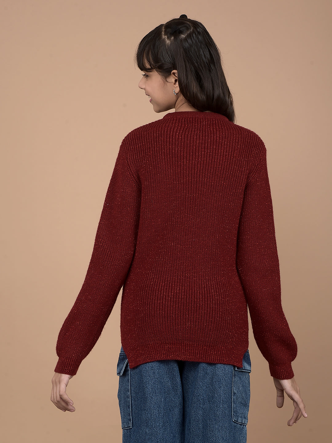 Red Embroidered Sweater-Girls Sweaters-Crimsoune Club