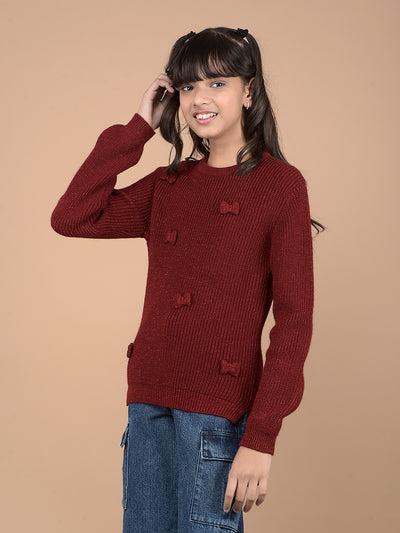 Red Embroidered Sweater-Girls Sweaters-Crimsoune Club