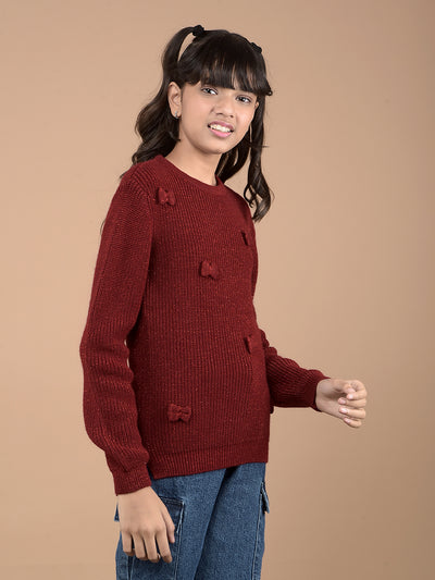 Red Embroidered Sweater-Girls Sweaters-Crimsoune Club