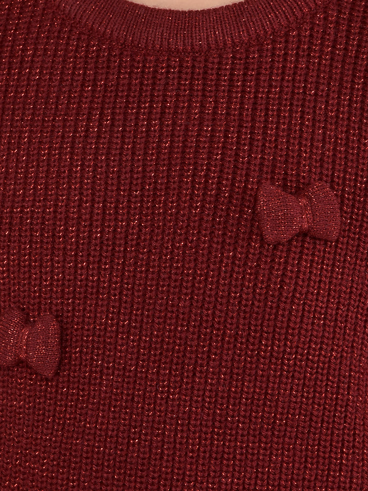 Red Embroidered Sweater-Girls Sweaters-Crimsoune Club