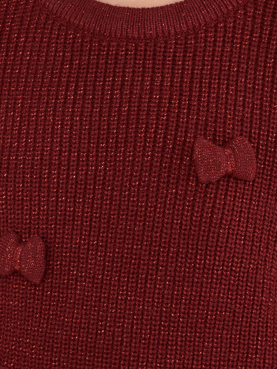 Red Embroidered Sweater-Girls Sweaters-Crimsoune Club