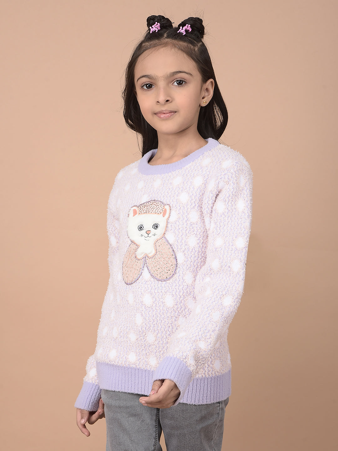 Purple Embellished Sweater-Girls Sweaters-Crimsoune Club