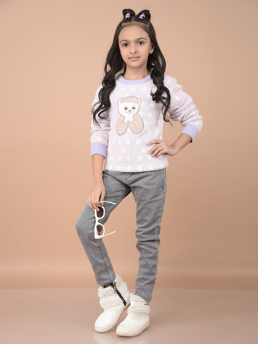 Purple Embellished Sweater-Girls Sweaters-Crimsoune Club
