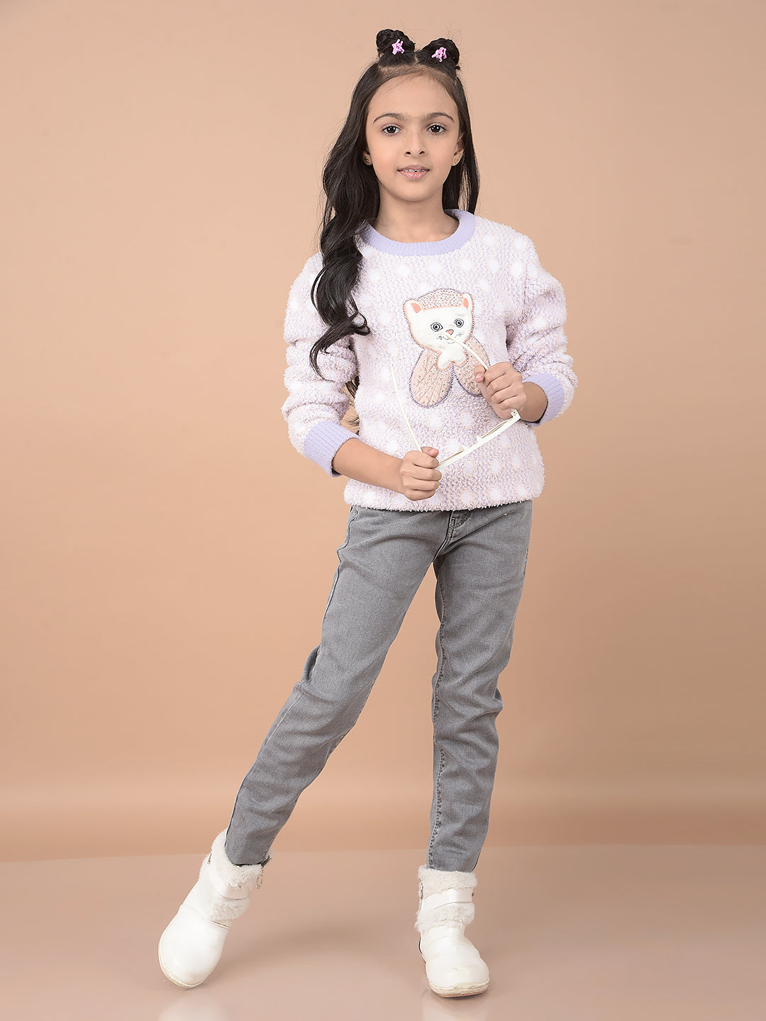 Purple Embellished Sweater-Girls Sweaters-Crimsoune Club