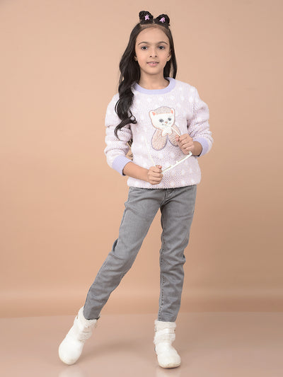 Purple Embellished Sweater-Girls Sweaters-Crimsoune Club