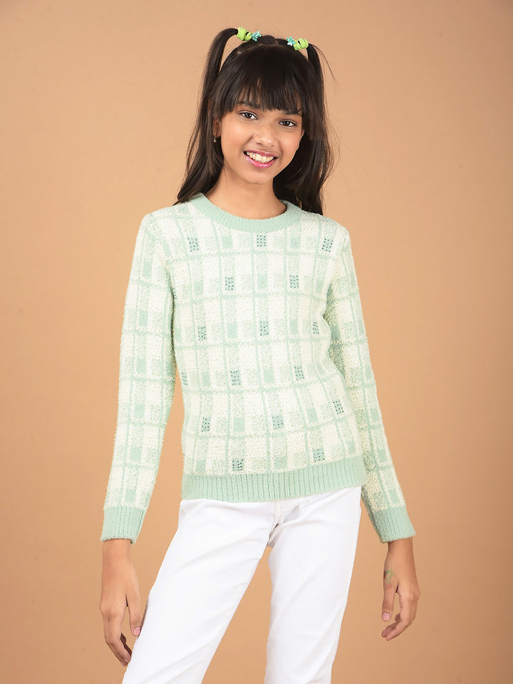Green Embellished Sweater-Girls Sweaters-Crimsoune Club
