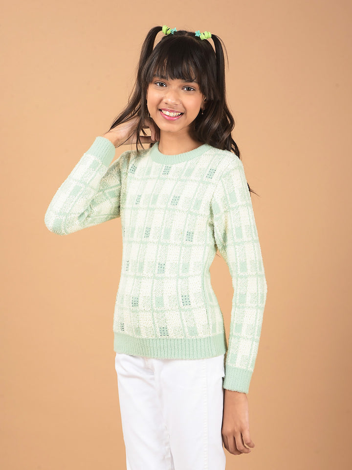 Green Embellished Sweater-Girls Sweaters-Crimsoune Club