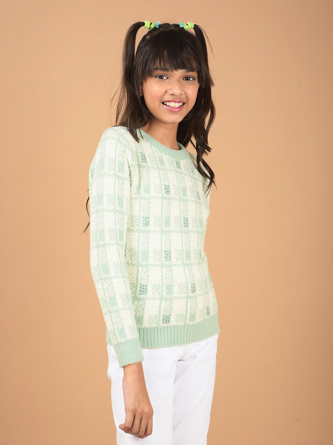 Green Embellished Sweater-Girls Sweaters-Crimsoune Club