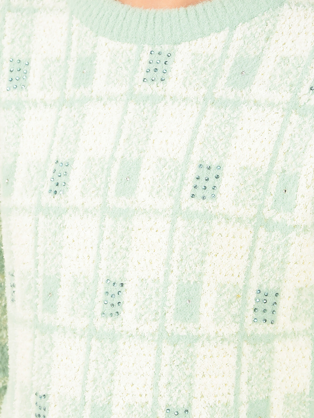 Green Embellished Sweater-Girls Sweaters-Crimsoune Club