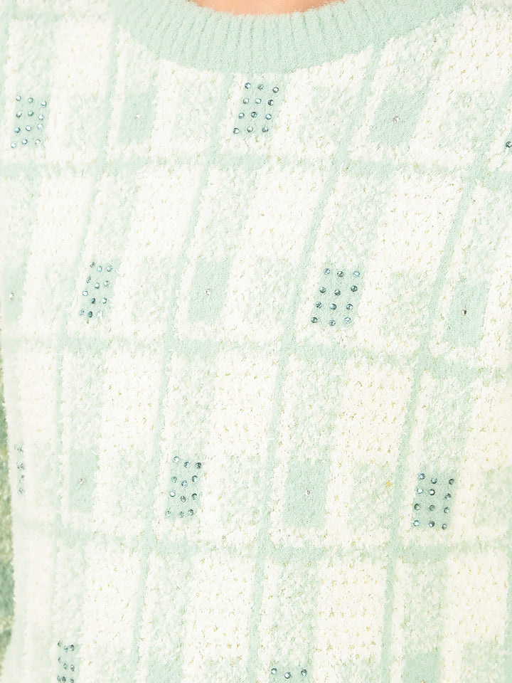 Green Embellished Sweater-Girls Sweaters-Crimsoune Club