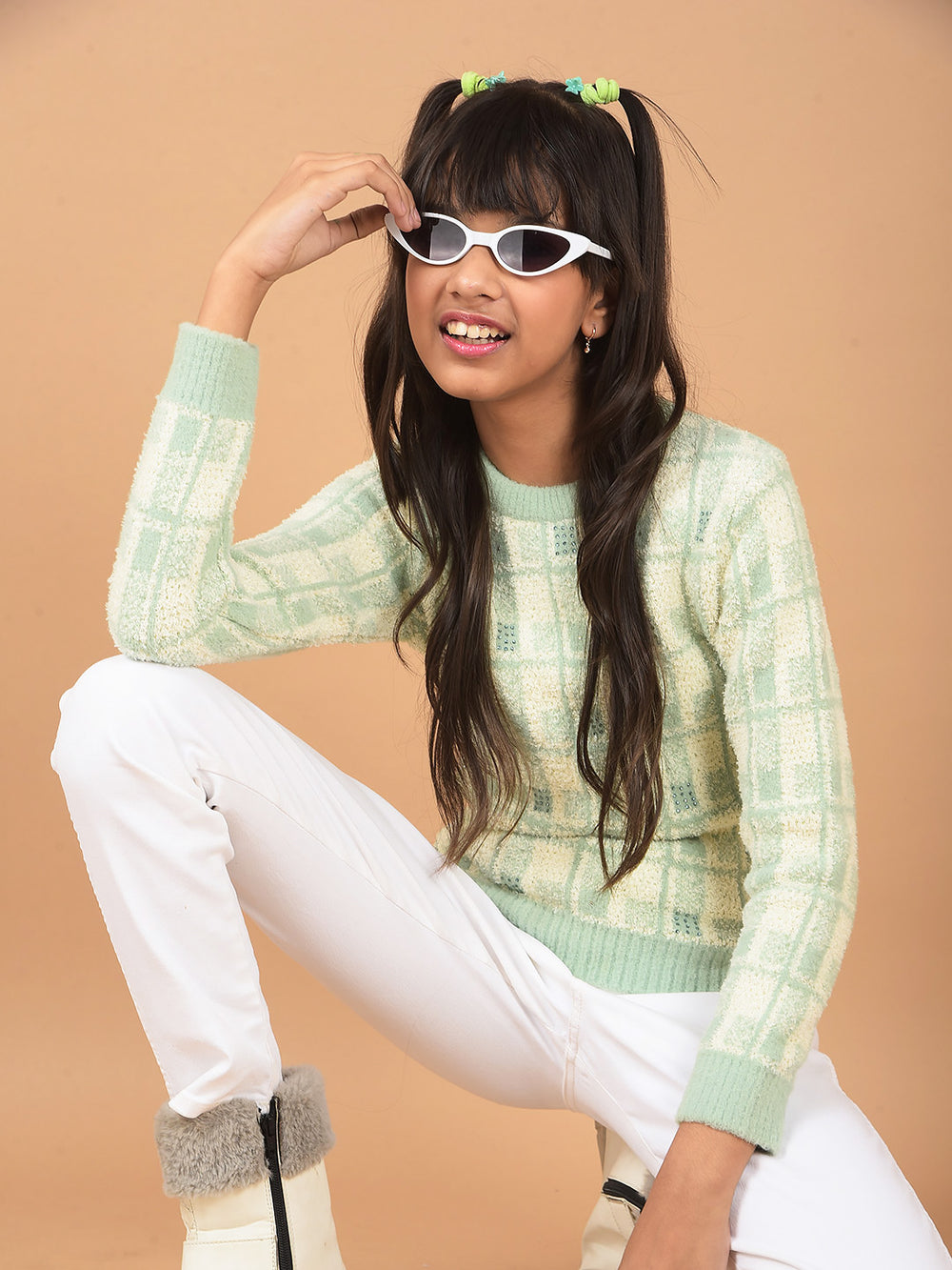 Green Embellished Sweater-Girls Sweaters-Crimsoune Club