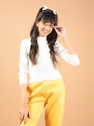 White High Neck Sweater-Girls Sweaters-Crimsoune Club