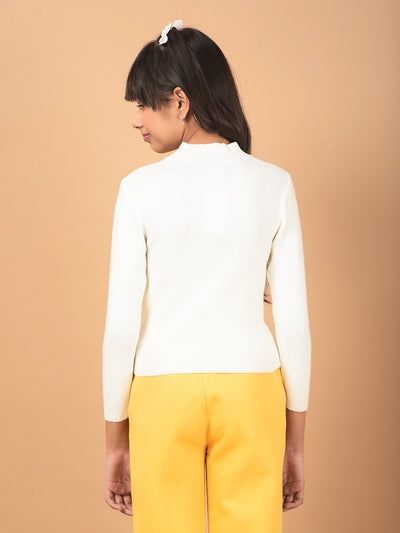 White High Neck Sweater-Girls Sweaters-Crimsoune Club