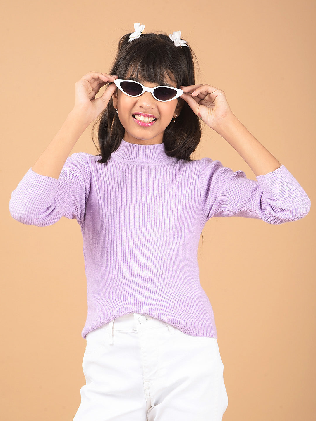 Purple High Neck Sweater-Girls Sweaters-Crimsoune Club
