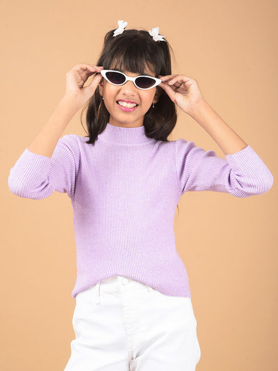 Purple High Neck Sweater-Girls Sweaters-Crimsoune Club
