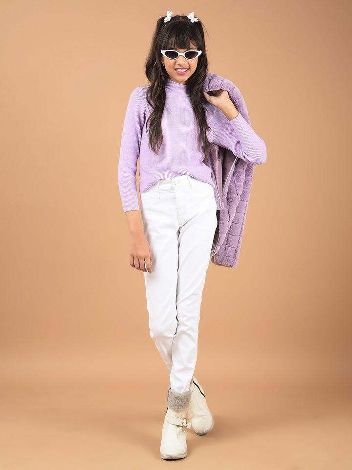 Purple High Neck Sweater-Girls Sweaters-Crimsoune Club