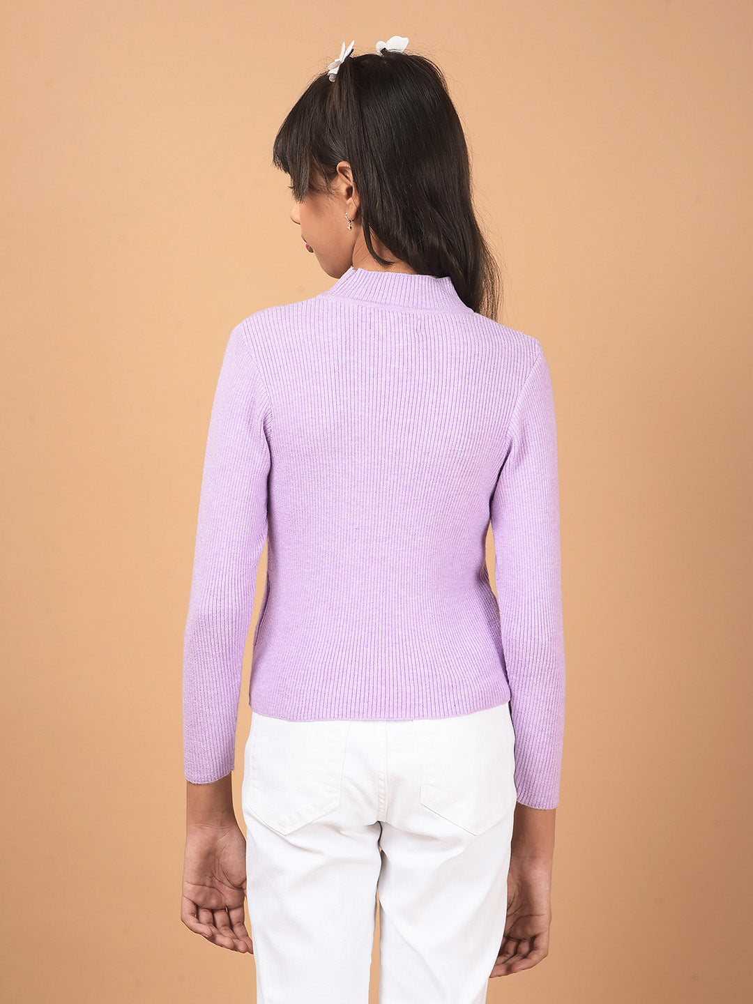 Purple High Neck Sweater-Girls Sweaters-Crimsoune Club