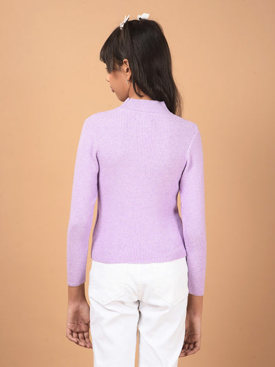 Purple High Neck Sweater-Girls Sweaters-Crimsoune Club