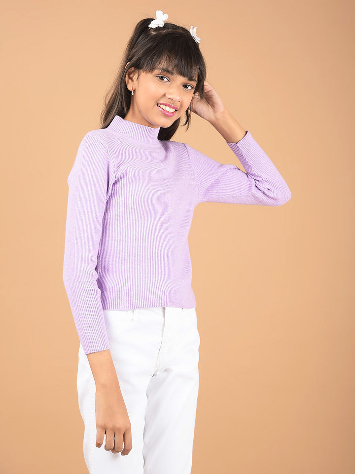 Purple High Neck Sweater-Girls Sweaters-Crimsoune Club