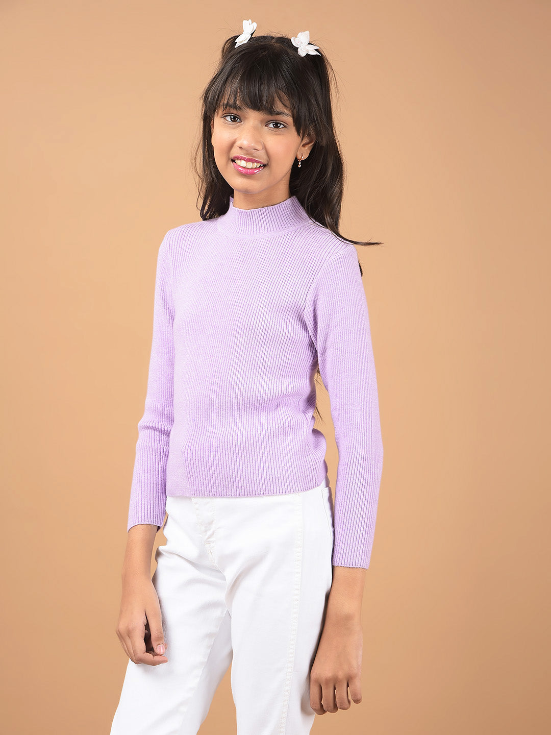 Purple High Neck Sweater-Girls Sweaters-Crimsoune Club