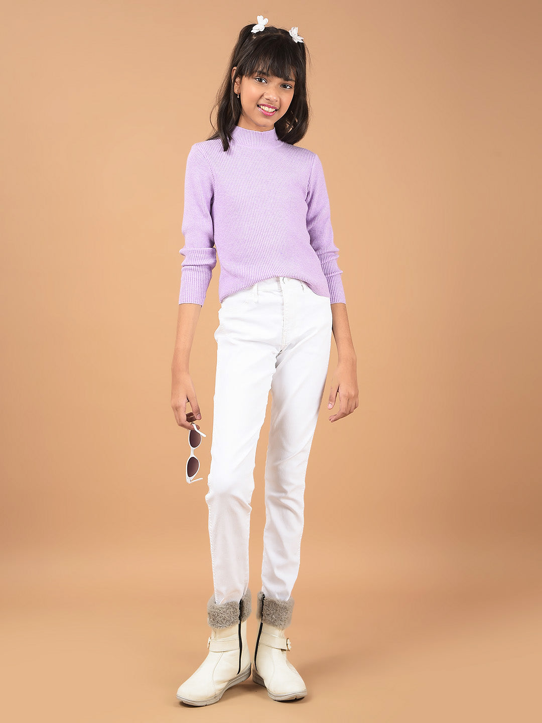 Purple High Neck Sweater-Girls Sweaters-Crimsoune Club
