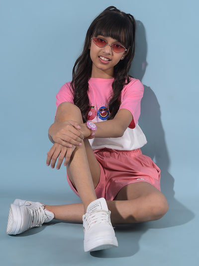 Pink Mid Thigh Cotton Shorts-Girls Shorts-Crimsoune Club