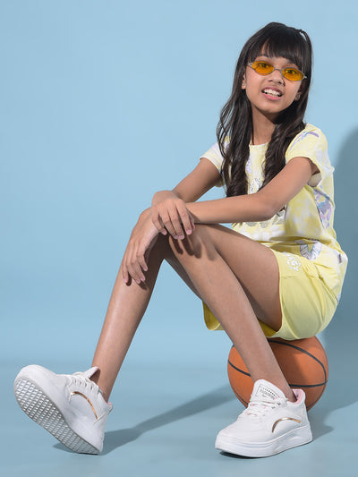 Yellow Mid Thigh Cotton Shorts-Girls Shorts-Crimsoune Club