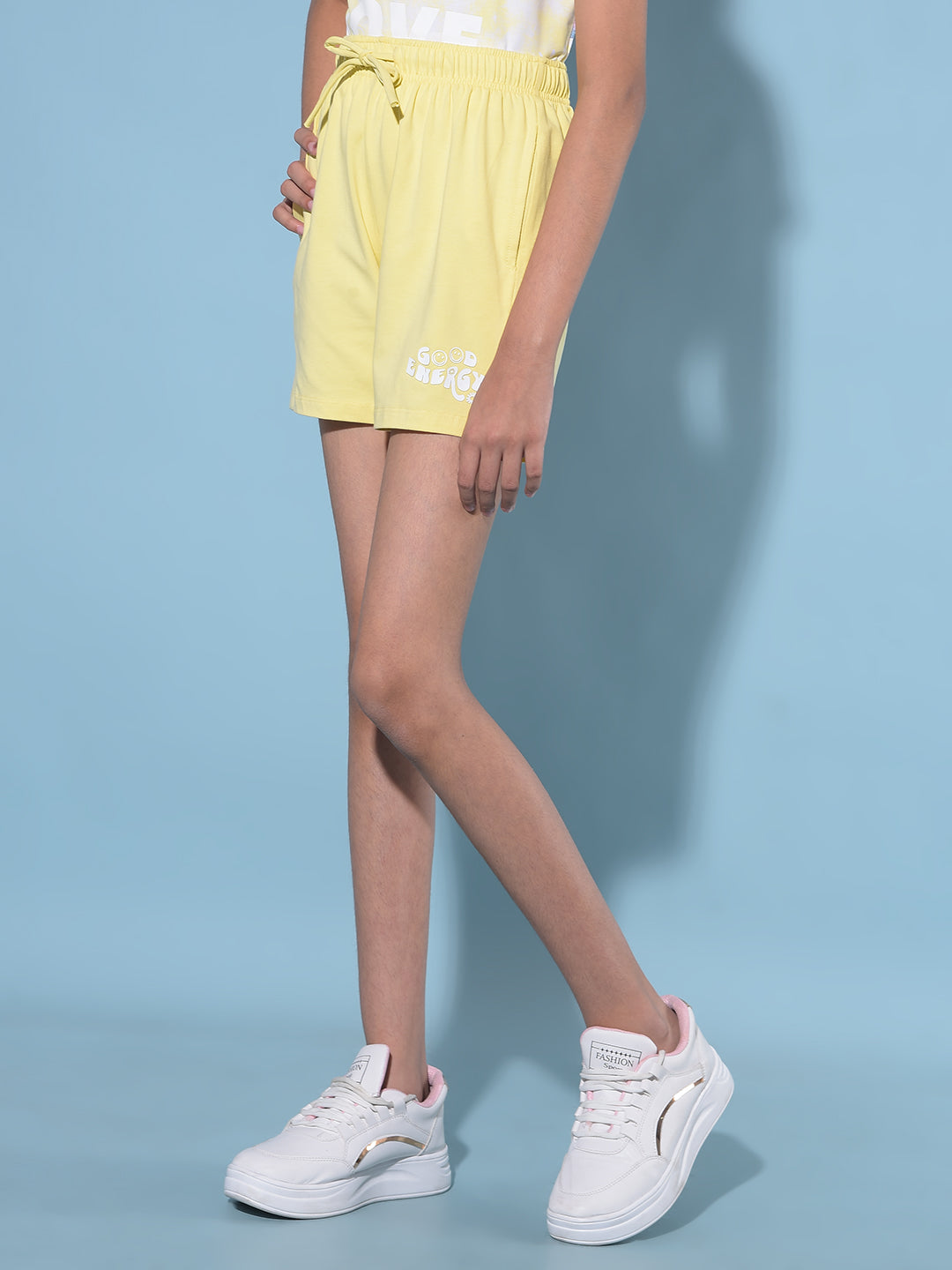 Yellow Mid Thigh Cotton Shorts-Girls Shorts-Crimsoune Club