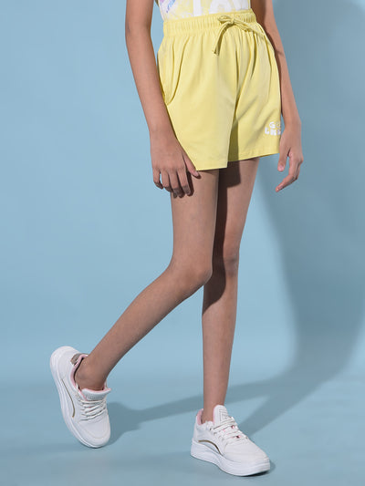 Yellow Mid Thigh Cotton Shorts-Girls Shorts-Crimsoune Club