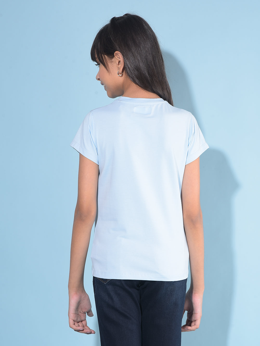 Blue Cotton T-Shirt-Girls T-Shirts-Crimsoune Club