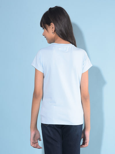 Blue Cotton T-Shirt-Girls T-Shirts-Crimsoune Club