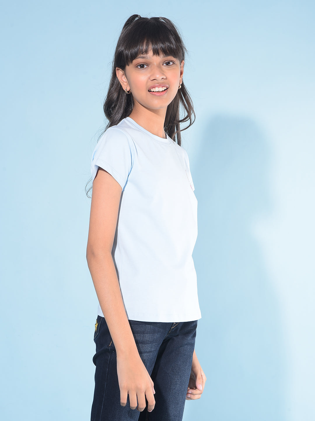 Blue Cotton T-Shirt-Girls T-Shirts-Crimsoune Club