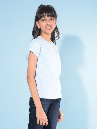 Blue Cotton T-Shirt-Girls T-Shirts-Crimsoune Club