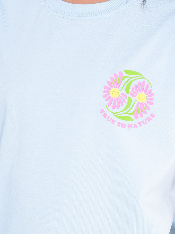 Blue Cotton T-Shirt-Girls T-Shirts-Crimsoune Club