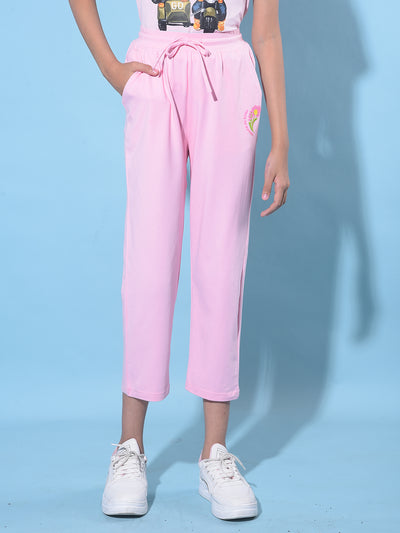 Pink Crop Length Lower-Girls Lounge Pants-Crimsoune Club