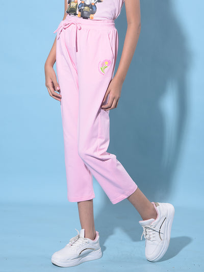 Pink Crop Length Lower-Girls Lounge Pants-Crimsoune Club