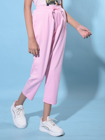 Pink Crop Length Lower-Girls Lounge Pants-Crimsoune Club