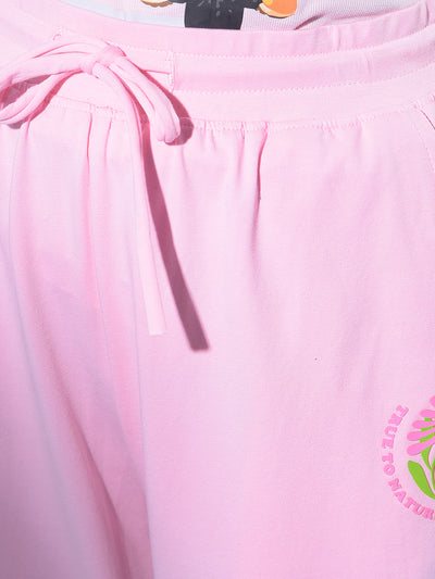 Pink Crop Length Lower-Girls Lounge Pants-Crimsoune Club