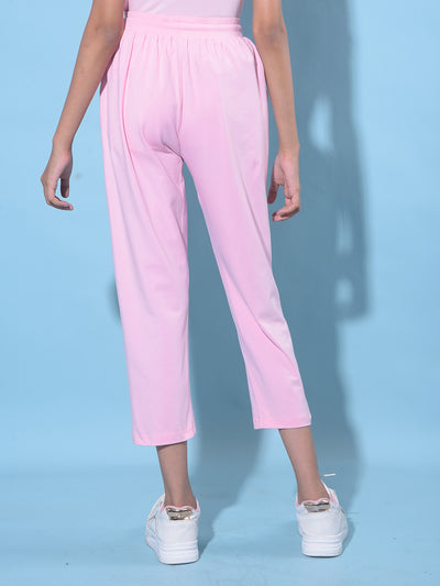 Pink Crop Length Lower-Girls Lounge Pants-Crimsoune Club