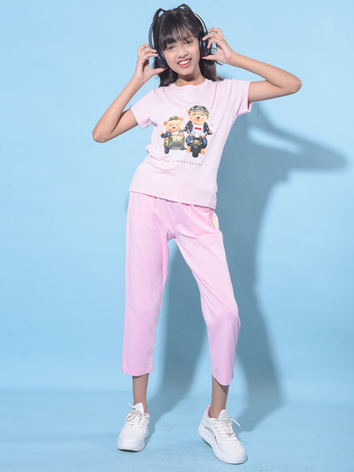 Pink Crop Length Lower-Girls Lounge Pants-Crimsoune Club