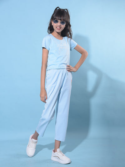 Blue Crop Length Lower-Girls Lounge Pants-Crimsoune Club