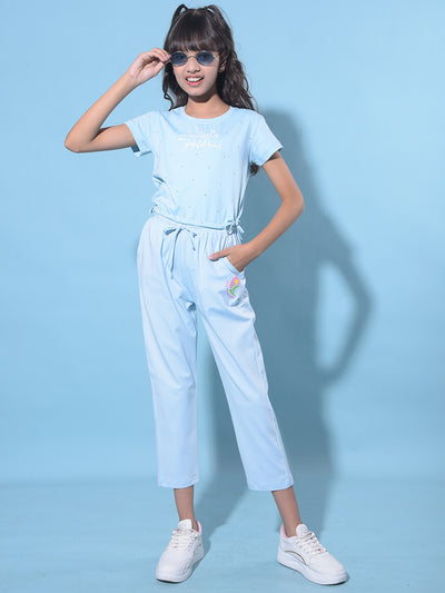 Blue Crop Length Lower-Girls Lounge Pants-Crimsoune Club