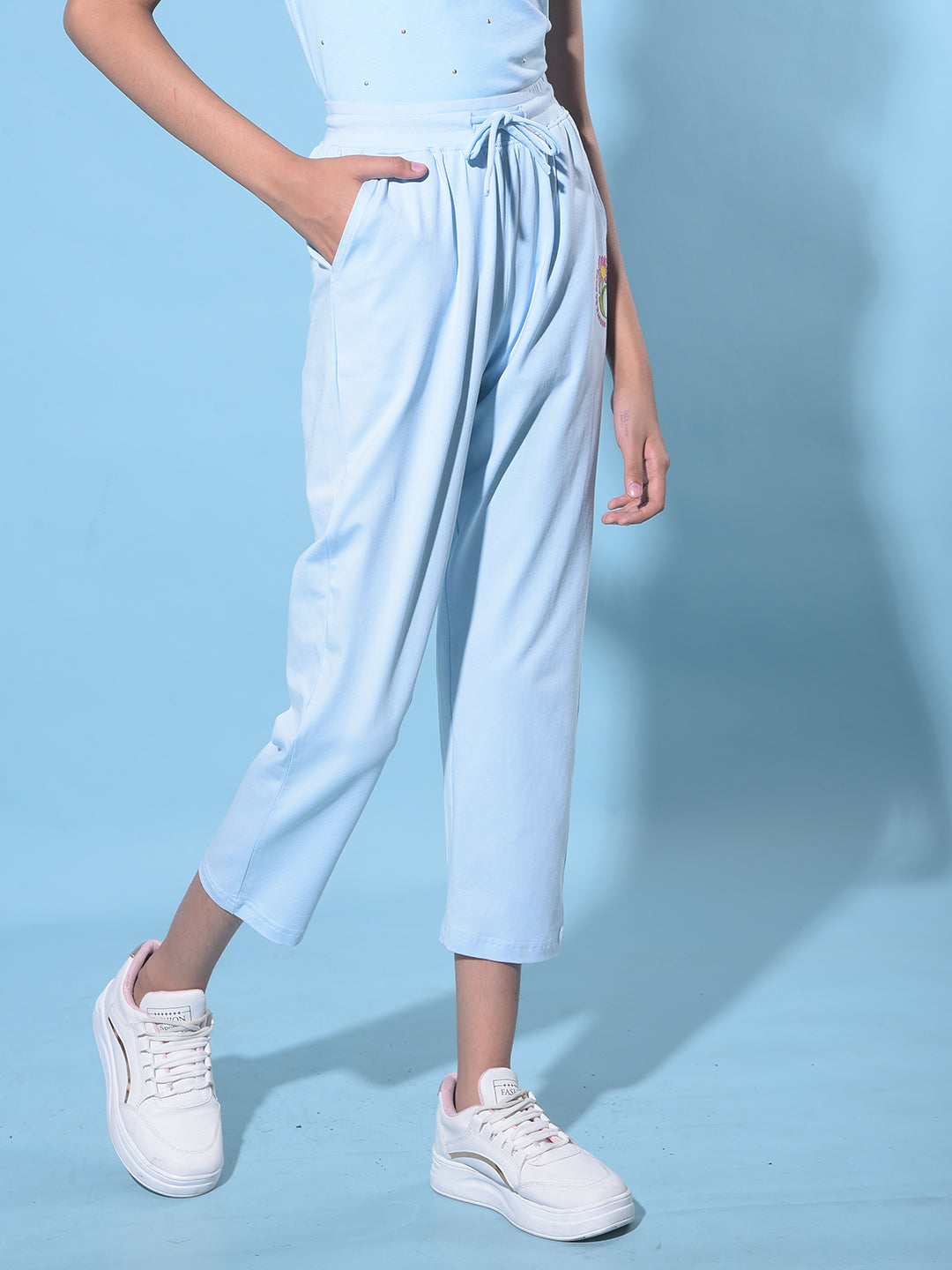 Blue Crop Length Lower-Girls Lounge Pants-Crimsoune Club