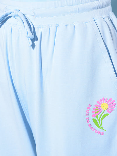 Blue Crop Length Lower-Girls Lounge Pants-Crimsoune Club