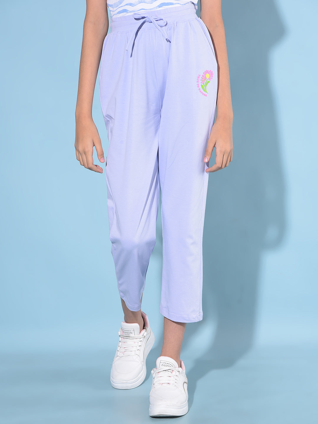 Purple Printed Crop Length Lower-Girls Lounge pant-Crimsoune Club