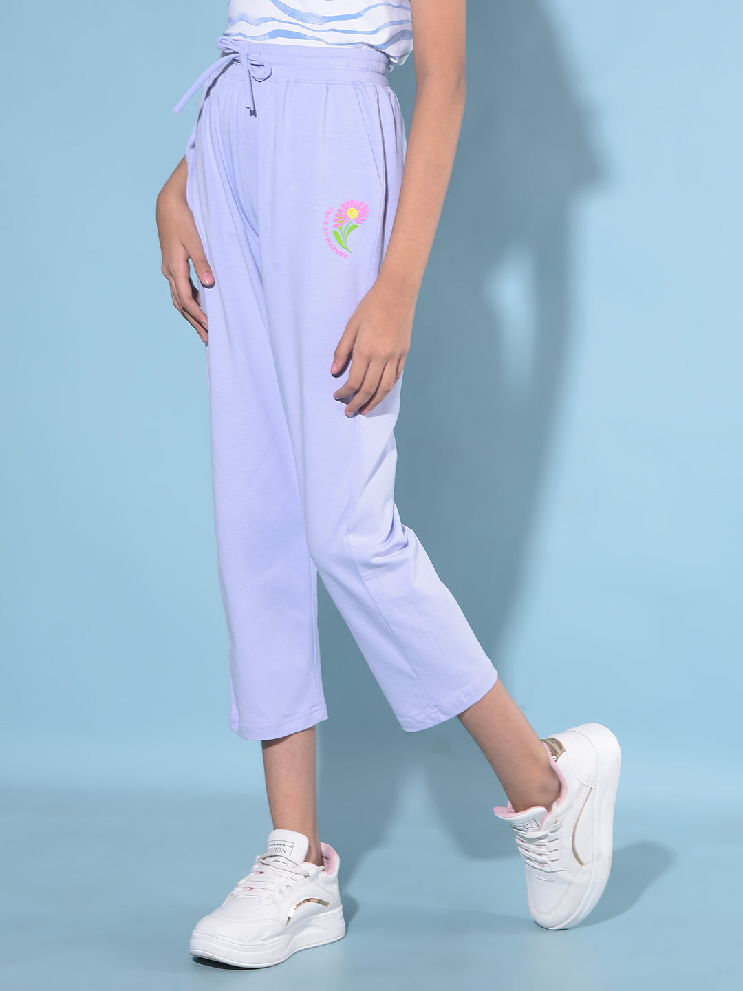 Purple Printed Crop Length Lower-Girls Lounge pant-Crimsoune Club