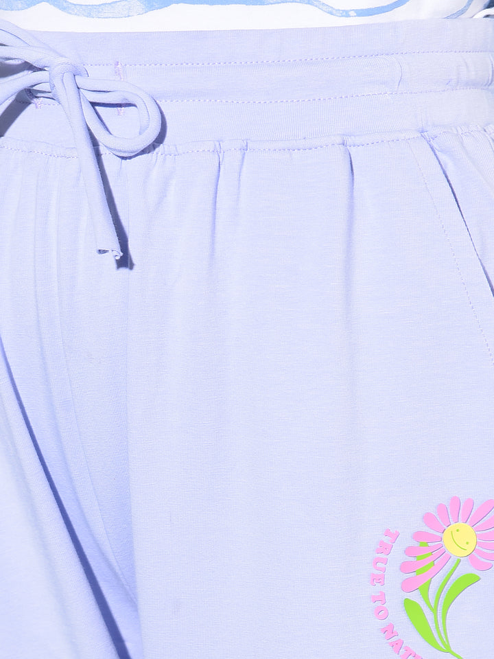 Purple Printed Crop Length Lower-Girls Lounge pant-Crimsoune Club