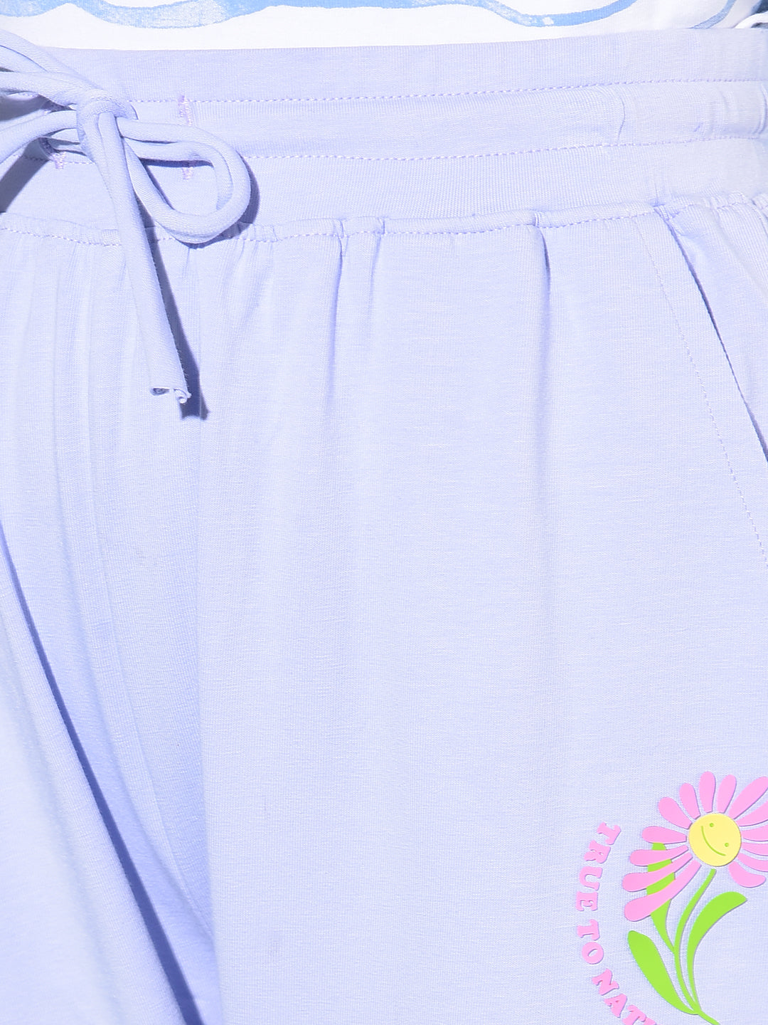 Purple Printed Crop Length Lower-Girls Lounge pant-Crimsoune Club