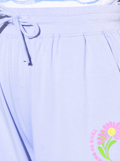 Purple Printed Crop Length Lower-Girls Lounge pant-Crimsoune Club